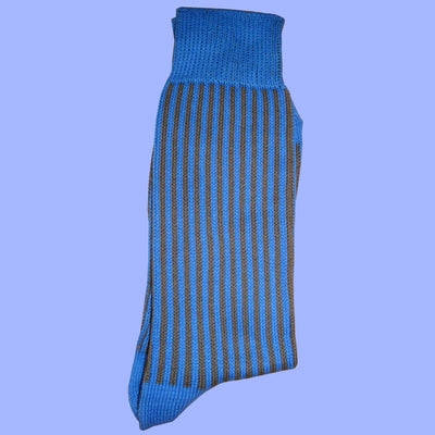 Bassin and Brown - Vertical Stripe Cotton Socks - Blue and Grey