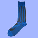 Bassin and Brown - Vertical Stripe Cotton Socks - Blue and Grey