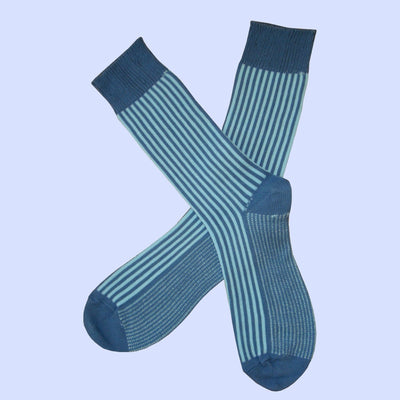 Bassin and Brown - Vertical Stripe Cotton Socks - Blue and Light Blue