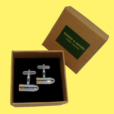 Bassin and Brown Bullet Cufflinks - Silver and Gold