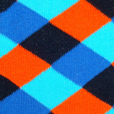 Bassin and Brown Diamond Check Socks - Blue, Turquoise, Orange and Black