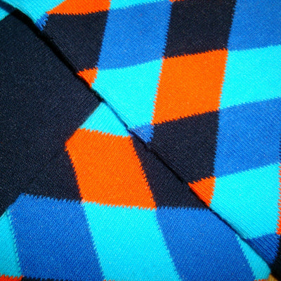 Bassin and Brown Diamond Check Socks - Blue, Turquoise, Orange and Black
