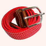 Bassin and Brown Chevron Striped - Elasticated Woven Fabric - Silver Toned Buckle Belt - Red and White