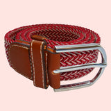 Bassin and Brown Wine Chevron Elasticated Woven Belt  - Silver Toned Buckle