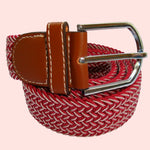 Bassin and Brown Wine Chevron Elasticated Woven Belt  - Silver Toned Buckle