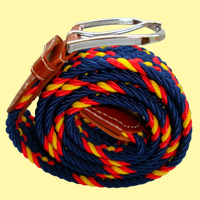 Bassin and Brown Cross Stripe - Woven Fabric Elasticated - Silver Toned Buckle Belt - Navy/Red/Yellow