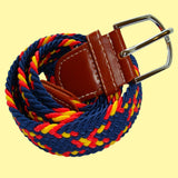 Bassin and Brown Cross Stripe - Woven Fabric Elasticated - Silver Toned Buckle Belt - Navy/Red/Yellow