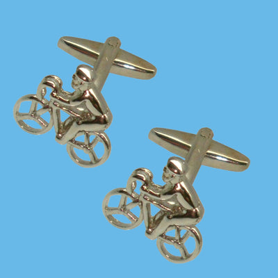 Bassin and Brown Cyclist Cufflinks - Silver