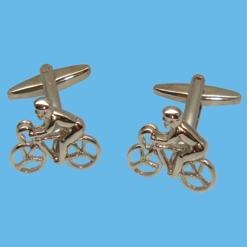 Bassin and Brown Cyclist Cufflinks - Silver