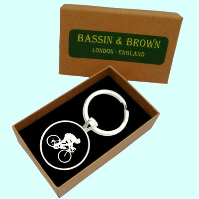 Bassin and Brown  Black and White Cyclist Keyring