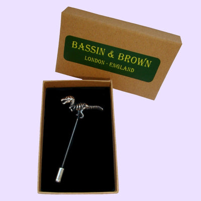 Bassin and Brown Dinosaur Jacket Lapel Pin - Antique Silver