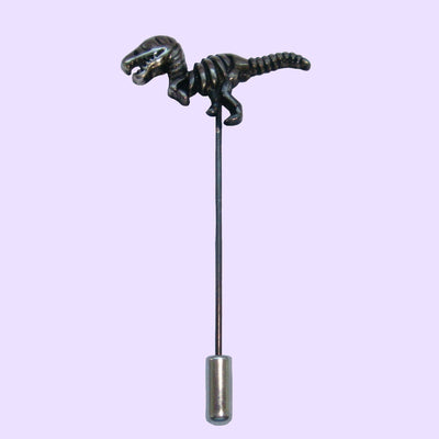 Bassin and Brown Dinosaur Jacket Lapel Pin - Antique Silver