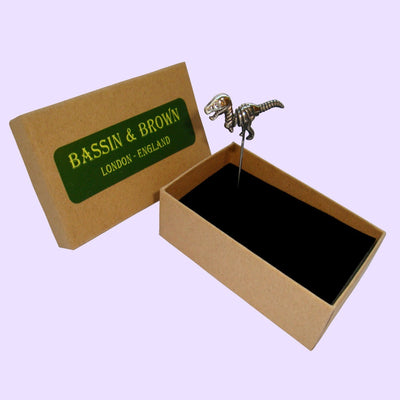 Bassin and Brown Dinosaur Jacket Lapel Pin - Antique Silver