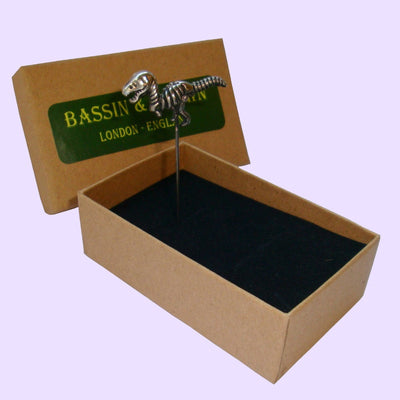Bassin and Brown Dinosaur Jacket Lapel Pin - Antique Silver
