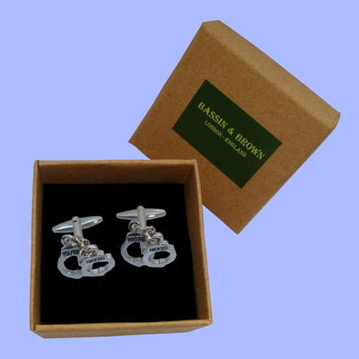 Bassin and Brown Handcuff Cufflinks - Silver