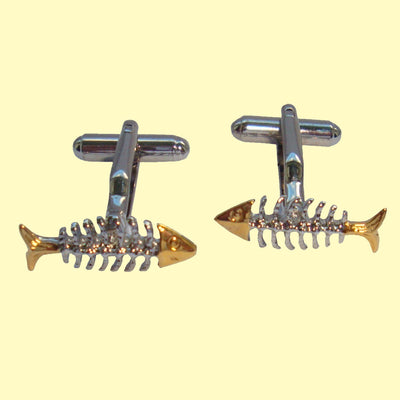 Bassin and Brown Skeleton Fish Cufflinks - Silver and Gold