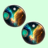 Bassin and Brown Space and Planets Cufflinks - Navy/Green/Yellow