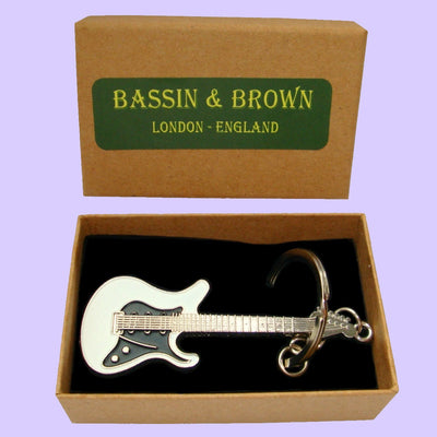 Bassin and Brown Guitar Keyring - White, Black and Silver