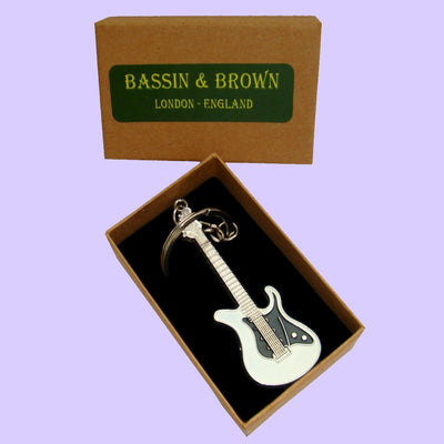 Bassin and Brown Guitar Keyring - White, Black and Silver