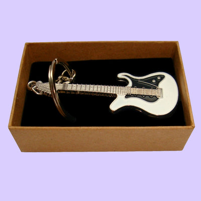 Bassin and Brown Guitar Keyring - White, Black and Silver