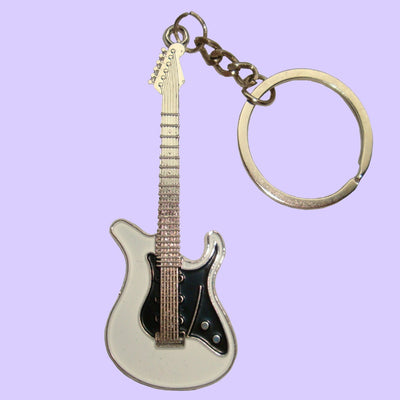 Bassin and Brown Guitar Keyring - White, Black and Silver