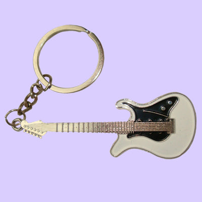 Bassin and Brown Guitar Keyring - White, Black and Silver