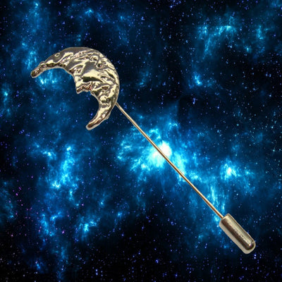 Bassin and Brown Silver Crescent Moon Lapel Pin