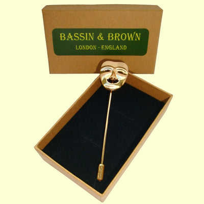 Bassin and Brown Mask Happy Jacket Lapel Pin - Gold