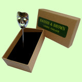 Bassin and Brown Mask Happy Jacket Lapel Pin - Silver