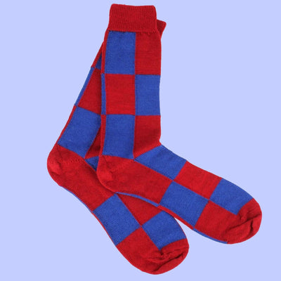 Bassin and Brown Wine and Royal Blue Harlequin Check Wool Socks