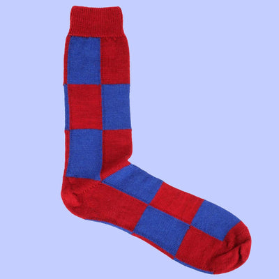 Bassin and Brown Wine and Royal Blue Harlequin Check Wool Socks