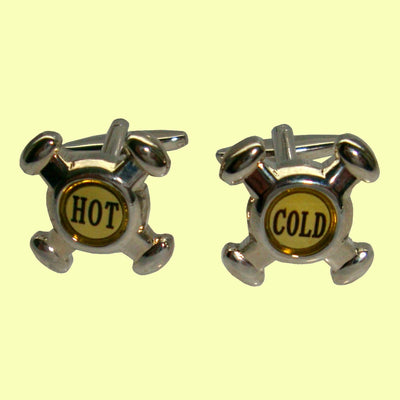 Bassin and Brown Hot And Cold Tap Cufflinks - Silver and White
