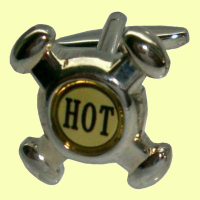 Bassin and Brown Hot And Cold Tap Cufflinks - Silver and White