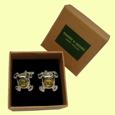 Bassin and Brown Hot And Cold Tap Cufflinks - Silver and White