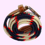 Bassin and Brown Jagged Stripe Woven Belt - Navy, Red and White