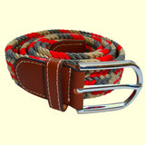 Bassin and Brown Jagged Stripe Woven Belt - Beige, Red and Grey