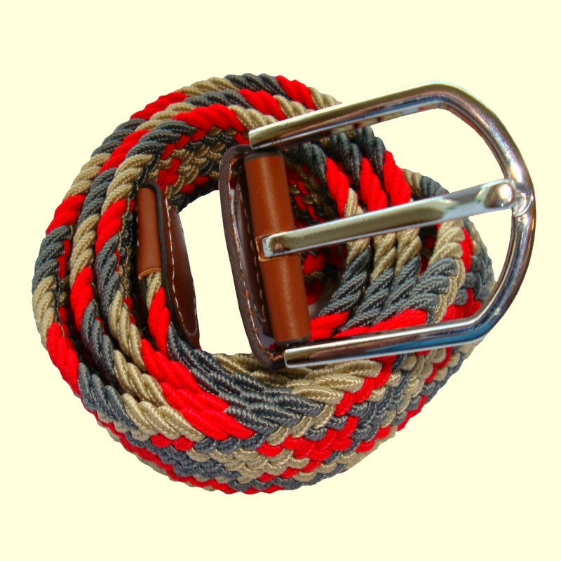 Bassin and Brown Jagged Stripe Woven Belt - Beige, Red and Grey