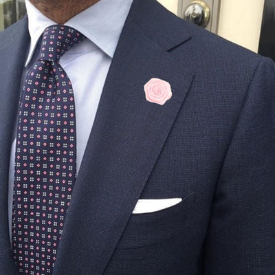 Bassin and Brown Rose  Jacket Lapel Pin - 4cm Diameter - Pastel Pink