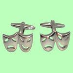 Bassin and Brown Mask Happy and Sad Cufflinks - Silver