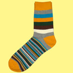 Bassin and Brown Multi Medium and Thin Stripe Socks - Gold, Green, Brown , Blue , Grey and White
