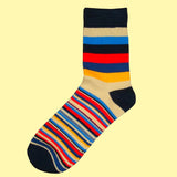 Bassin and Brown Medium and Thin Multi Stripe Socks - Navy/Blue/Red/Yellow/Beige