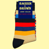 Bassin and Brown Medium and Thin Multi Stripe Socks - Navy/Blue/Red/Yellow/Beige