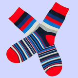 Bassin and Brown Medium and Thin Multi Stripe Socks - Red, Navy, Blue, Grey and White