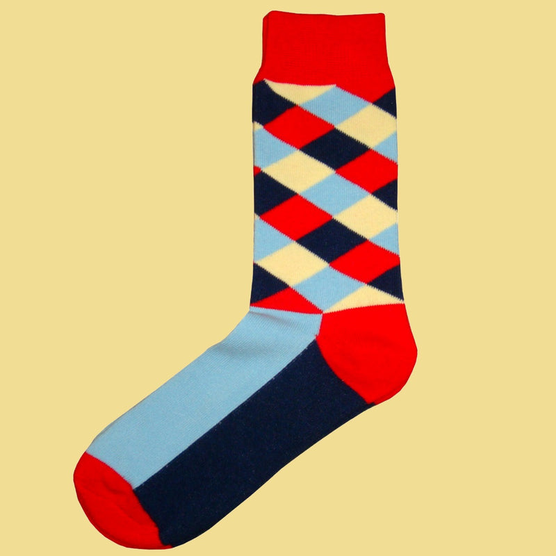 Bassin and Brown Diamond Check Socks - Red, Navy, Beige and Blue