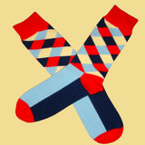 Bassin and Brown Diamond Check Socks - Red, Navy, Beige and Blue