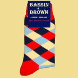 Bassin and Brown Diamond Check Socks - Red, Navy, Beige and Blue