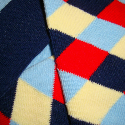 Bassin and Brown Diamond Check Socks - Red, Navy, Beige and Blue