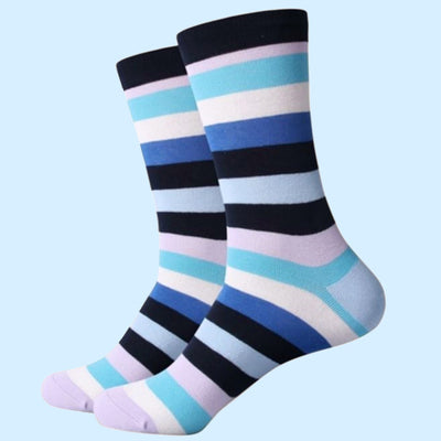 Bassin and Brown Multi Coloured Stripe Socks Navy/Turquoise/White/Lilac/Light Blue