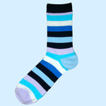 Bassin and Brown Multi Coloured Stripe Socks Navy/Turquoise/White/Lilac/Light Blue