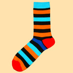 Bassin and Brown Multi Stripe with Contrasting Heel and Toe Socks  - Orange, Blue, Black, Royal Blue and Red